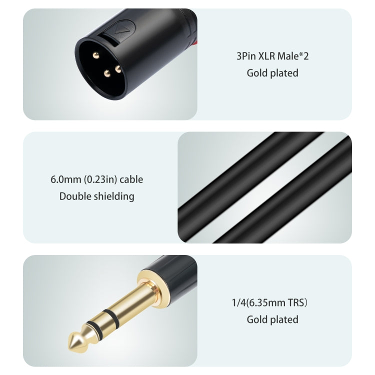 TC145YXK108RE-10 6.35mm 1/4 TRS Male to Dual XLR Male Audio Cable, Length:1m(Black) - Microphone Audio Cable & Connector by buy2fix | Online Shopping UK | buy2fix