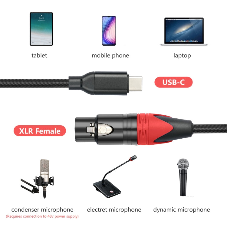 TY03RE Type-C Male to XLR Female Audio Cable for Dynamic Microphone, Length:1m(Black) - Microphone Audio Cable & Connector by buy2fix | Online Shopping UK | buy2fix