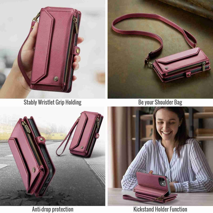 For iPhone 12 CaseMe C36 Card Slots Zipper Wallet RFID Anti-theft Leather Phone Case(Wine Red) - iPhone 12 / 12 Pro Cases by CaseMe | Online Shopping UK | buy2fix