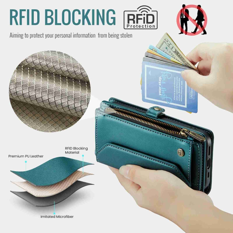 For iPhone 13 CaseMe C36 Card Slots Zipper Wallet RFID Anti-theft Leather Phone Case(Blue-green) - iPhone 13 Cases by CaseMe | Online Shopping UK | buy2fix