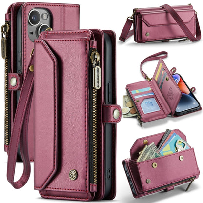 For iPhone 14 CaseMe C36 Card Slots Zipper Wallet RFID Anti-theft Leather Phone Case(Wine Red) - iPhone 14 Cases by CaseMe | Online Shopping UK | buy2fix