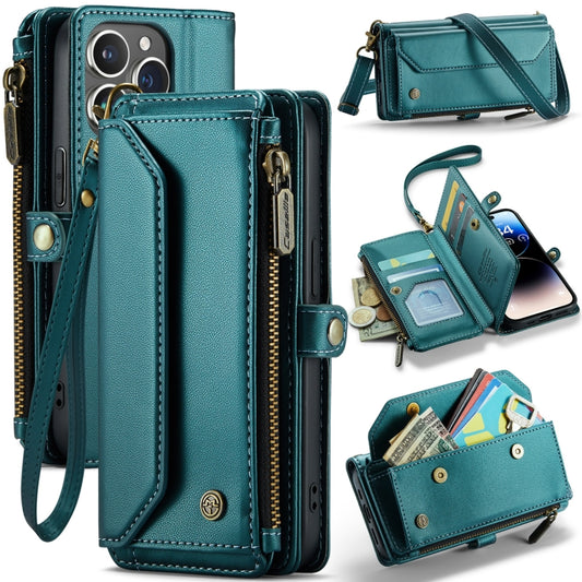 For iPhone 14 Pro CaseMe C36 Card Slots Zipper Wallet RFID Anti-theft Leather Phone Case(Blue-green) - iPhone 14 Pro Cases by CaseMe | Online Shopping UK | buy2fix