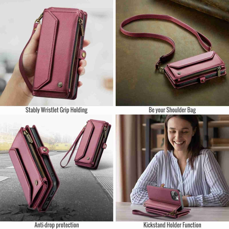 For iPhone 15 Plus CaseMe C36 Card Slots Zipper Wallet RFID Anti-theft Leather Phone Case(Wine Red) - iPhone 15 Plus Cases by CaseMe | Online Shopping UK | buy2fix