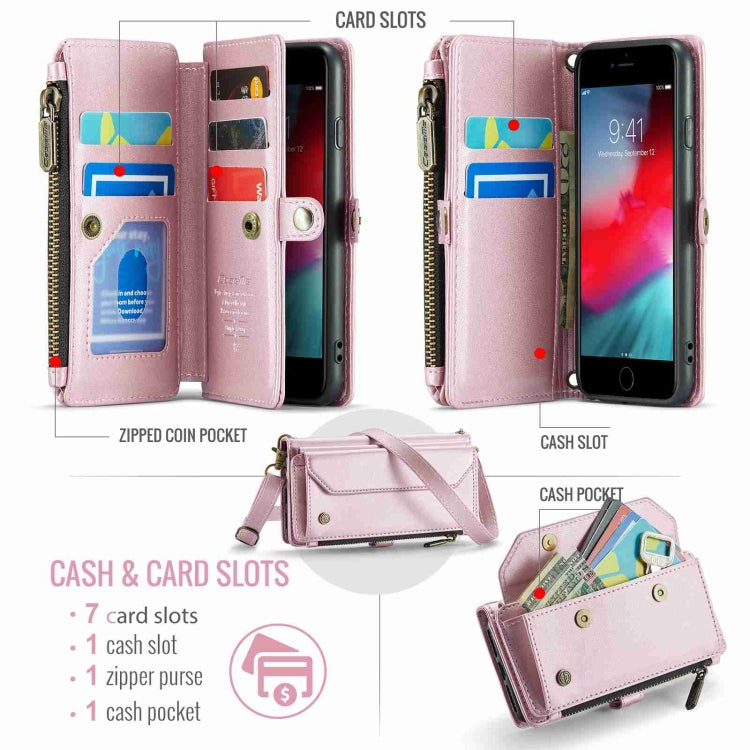 For iPhone SE 2022 / SE 2020 CaseMe C36 Card Slots Zipper Wallet RFID Anti-theft Leather Phone Case(Pink) - iPhone SE 2022 / 2020 / 8 / 7 Cases by CaseMe | Online Shopping UK | buy2fix