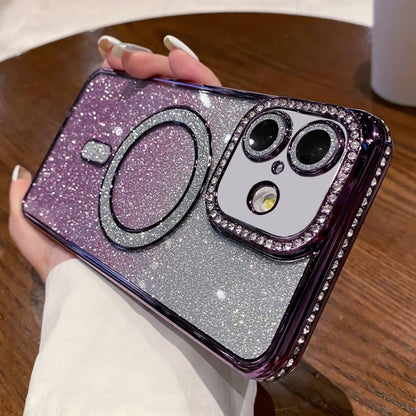 For iPhone 16 Plus Diamond Gradient Glitter Plated MagSafe Phone Case(Purple) - iPhone 16 Plus Cases by buy2fix | Online Shopping UK | buy2fix