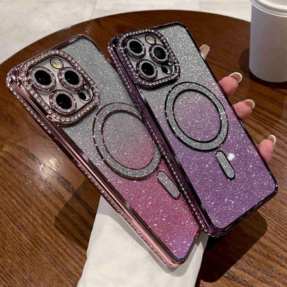 For iPhone 11 Diamond Gradient Glitter Plated MagSafe Phone Case(Purple) - iPhone 11 Cases by buy2fix | Online Shopping UK | buy2fix