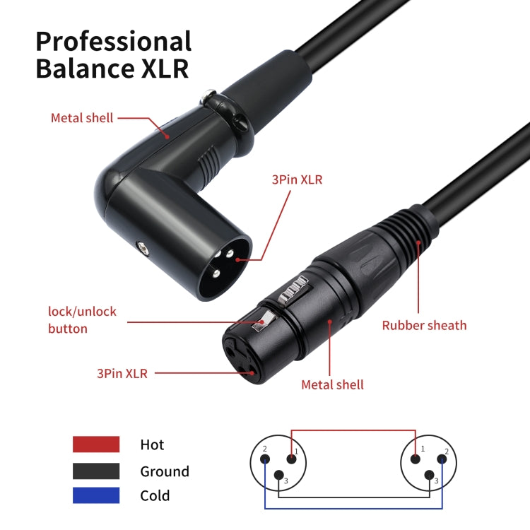 XK042L XLR 3pin Straight Female to Elbow Male Audio Cable, Length:3m(Black) - Microphone Audio Cable & Connector by buy2fix | Online Shopping UK | buy2fix
