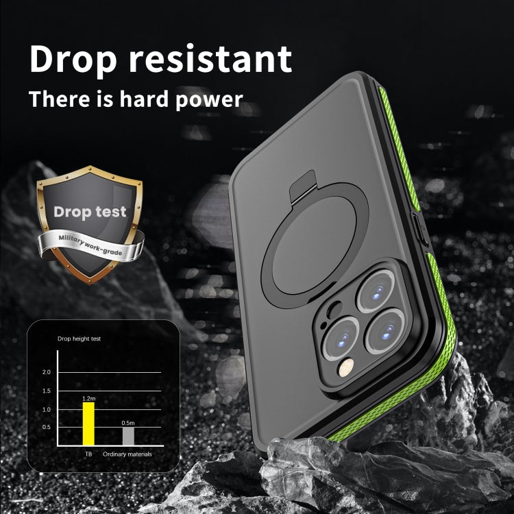 For iPhone 15 Pro Max RedPepper IP68 Waterproof MagSafe Magnetic Holder Phone Case(Yellow Green) - iPhone 15 Pro Max Cases by RedPepper | Online Shopping UK | buy2fix