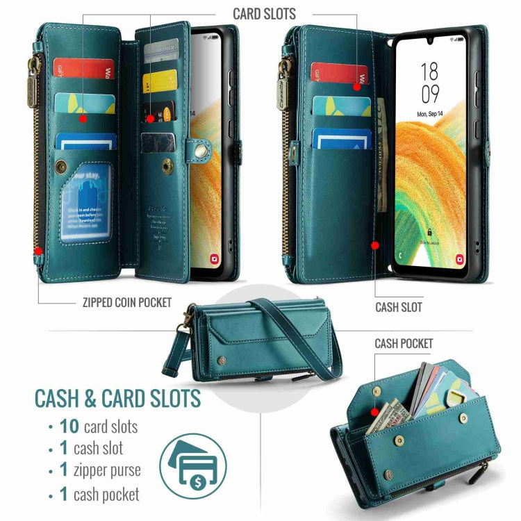 For Samsung Galaxy A33 5G CaseMe C36 Card Slots Zipper Wallet RFID Anti-theft Leather Phone Case(Blue-green) - Galaxy Phone Cases by CaseMe | Online Shopping UK | buy2fix