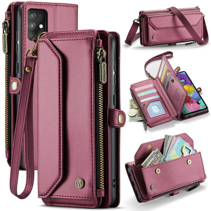 For Samsung Galaxy A51 4G CaseMe C36 Card Slots Zipper Wallet RFID Anti-theft Leather Phone Case(Wine Red) - Galaxy Phone Cases by CaseMe | Online Shopping UK | buy2fix