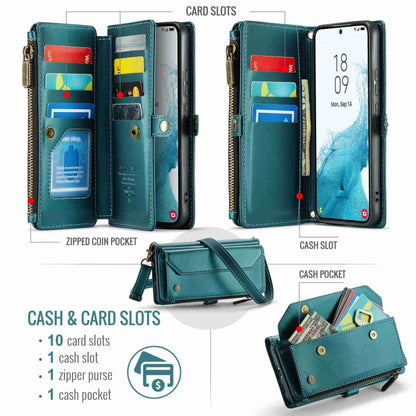 For Samsung Galaxy S22+ 5G CaseMe C36 Card Slots Zipper Wallet RFID Anti-theft Leather Phone Case(Blue-green) - Galaxy S22+ 5G Cases by CaseMe | Online Shopping UK | buy2fix