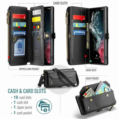 For Samsung Galaxy S22 Ultra 5G CaseMe C36 Card Slots Zipper Wallet RFID Anti-theft Leather Phone Case(Black) - Galaxy S22 Ultra 5G Cases by CaseMe | Online Shopping UK | buy2fix