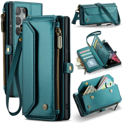 For Samsung Galaxy S22 Ultra 5G CaseMe C36 Card Slots Zipper Wallet RFID Anti-theft Leather Phone Case(Blue-green) - Galaxy S22 Ultra 5G Cases by CaseMe | Online Shopping UK | buy2fix