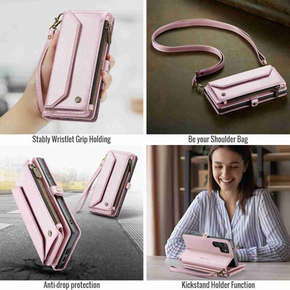 For Samsung Galaxy S22 Ultra 5G CaseMe C36 Card Slots Zipper Wallet RFID Anti-theft Leather Phone Case(Pink) - Galaxy S22 Ultra 5G Cases by CaseMe | Online Shopping UK | buy2fix