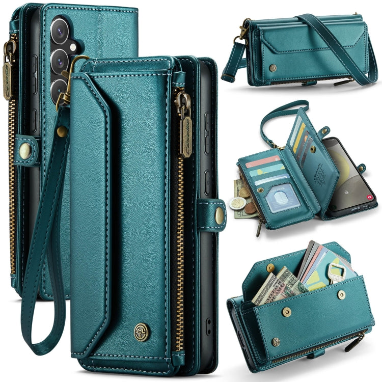 For Samsung Galaxy S24+ 5G CaseMe C36 Card Slots Zipper Wallet RFID Anti-theft Leather Phone Case(Blue-green) - Galaxy S24+ 5G Cases by CaseMe | Online Shopping UK | buy2fix