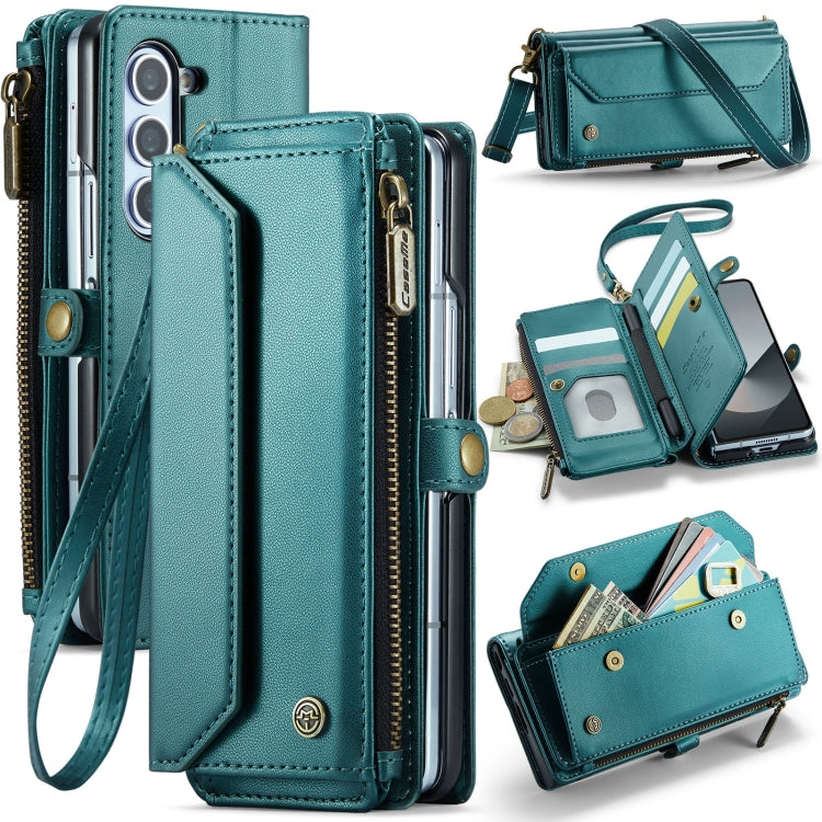 For Samsung Galaxy Z Fold6 5G CaseMe C36 Card Slots Zipper Wallet RFID Anti-theft Leather Phone Case(Blue-green) - Galaxy Z Fold6 5G Cases by CaseMe | Online Shopping UK | buy2fix