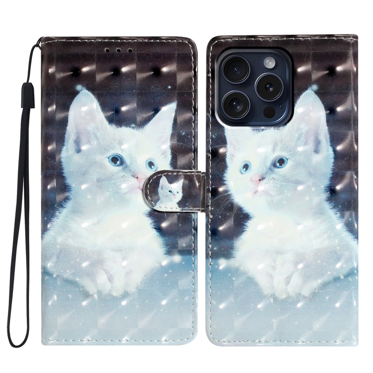 For iPhone 16 Pro Max 3D Pattern Leather Phone Case(White Cat) - iPhone 16 Pro Max Cases by buy2fix | Online Shopping UK | buy2fix