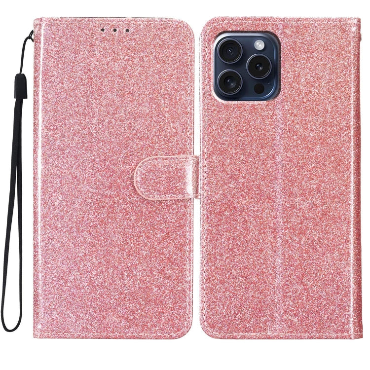 For iPhone 16 Pro Glitter Powder Flip Leather Phone Case(Rose Gold) - iPhone 16 Pro Cases by buy2fix | Online Shopping UK | buy2fix