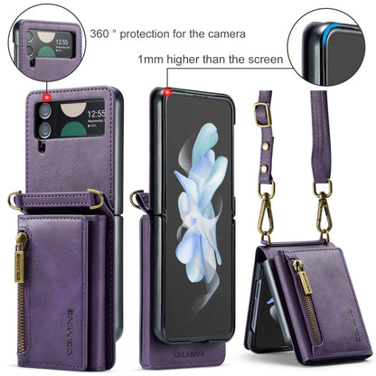 For Samsung Galaxy Z Flip4 5G DG.MING M5 Series Zip RFID Multi Card Detachable Leather Phone Case with Long Lanyard(Purple) - Galaxy Z Flip4 5G Cases by DG.MING | Online Shopping UK | buy2fix