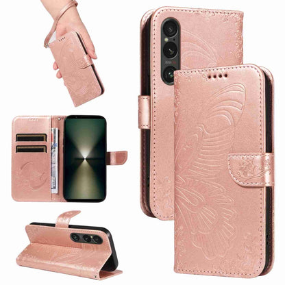 For Sony Xperia 1 VI 2024 Swallowtail Butterfly Embossed Leather Phone Case(Rose Gold) - Sony Cases by buy2fix | Online Shopping UK | buy2fix