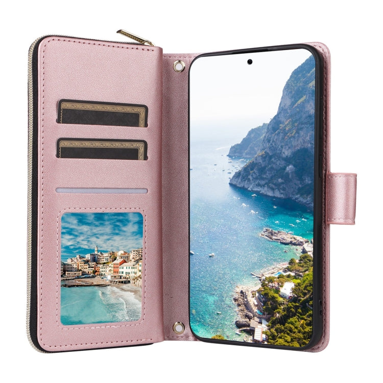 For Samsung Galaxy S25+ 5G Crossbody Rhombic Zipper Tower Buckle Leather Phone Case with Lanyard(Rose Gold) - Galaxy S25+ 5G Cases by buy2fix | Online Shopping UK | buy2fix