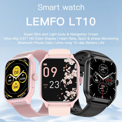 LEMFO LT10 2.01 inch TFT Screen Smart Watch Supports Bluetooth Call / Health Monitoring, Steel Strap(Pink) - Smart Watches by LEMFO | Online Shopping UK | buy2fix