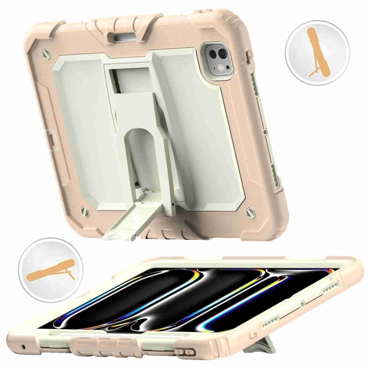 For iPad Pro 11 2024 Silicone Hydric PC Tablet Case with Shoulder Strap & Holder(Beige Rose Gold) - iPad Pro 11 2024 Cases by buy2fix | Online Shopping UK | buy2fix