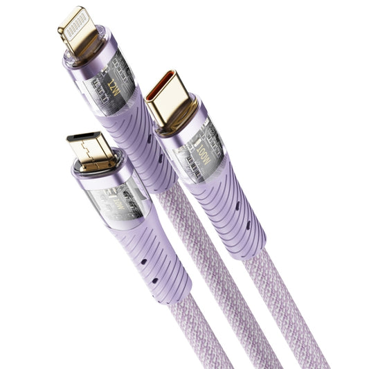 ROCK G20 1.5m 100W 3 in 1 USB-C / Type-C Fast Charging Data Cable(Purple) - Multifunctional Cable by ROCK | Online Shopping UK | buy2fix
