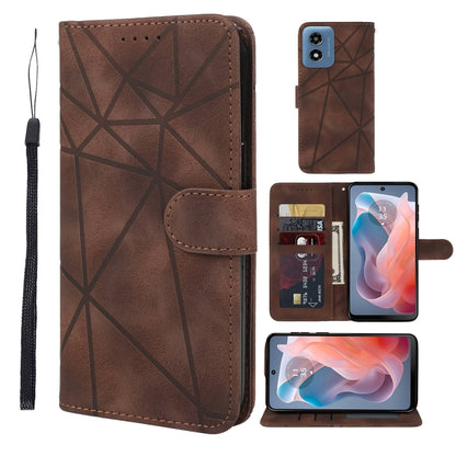 For Motorola Moto G Play 4G 2024 Skin Feel Geometric Lines Leather Phone Case(Brown) - Motorola Cases by buy2fix | Online Shopping UK | buy2fix