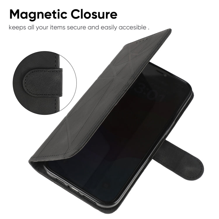 For OnePlus 11 Skin Feel Geometric Lines Leather Phone Case(Black) - OnePlus Cases by buy2fix | Online Shopping UK | buy2fix