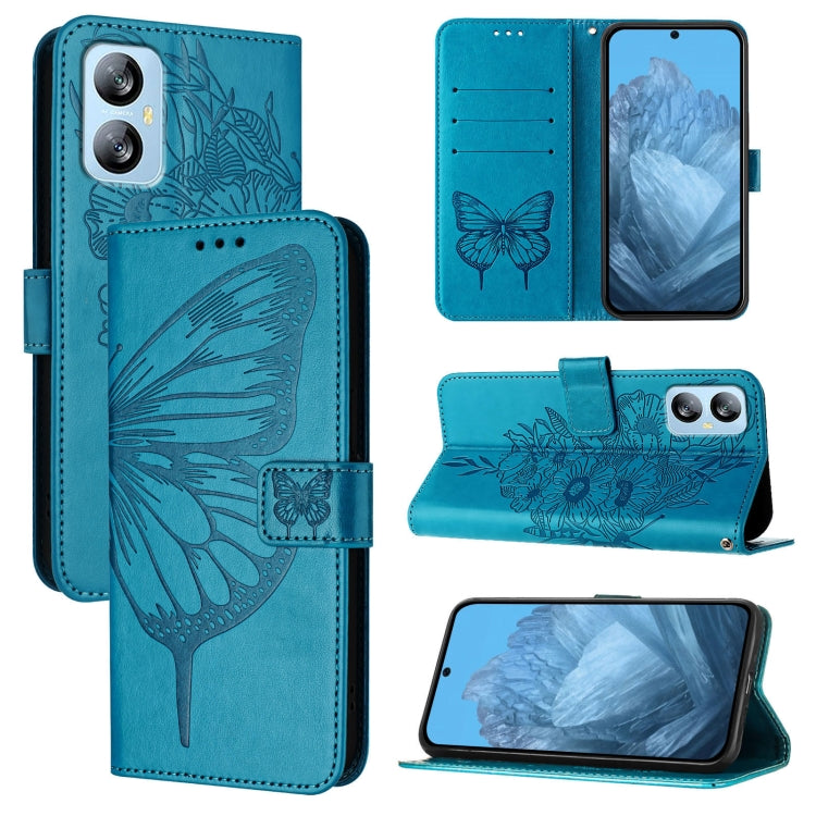 For Blackview A52 Embossed Butterfly Leather Phone Case(Blue) - More Brand by buy2fix | Online Shopping UK | buy2fix