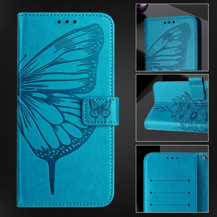 For Blackview A52 Embossed Butterfly Leather Phone Case(Blue) - More Brand by buy2fix | Online Shopping UK | buy2fix