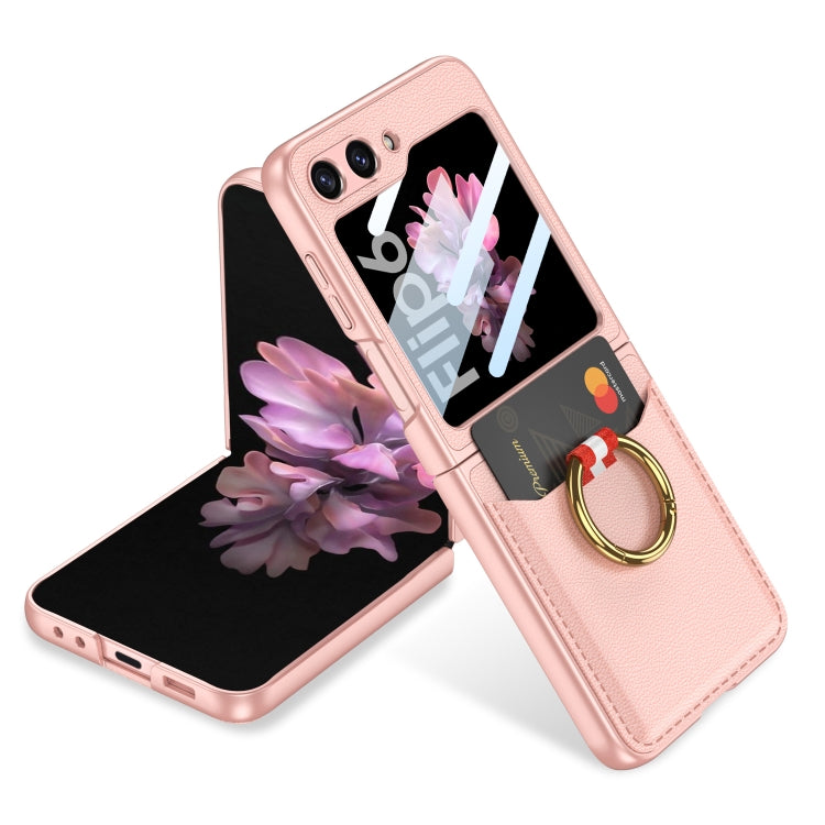 For Samsung Galaxy Z Flip6 GKK Integrated Ultra-thin Leather Card Slots Phone Case with Ring Holder(Pink) - Galaxy Z Flip6 5G Cases by GKK | Online Shopping UK | buy2fix