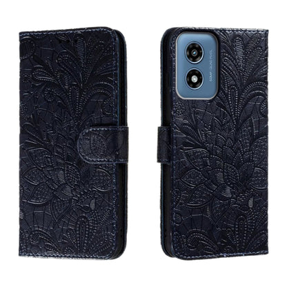 For Motorola Moto G Play 2024 Lace Flower Embossing Flip Leather Phone Case(Dark Blue) - Motorola Cases by buy2fix | Online Shopping UK | buy2fix