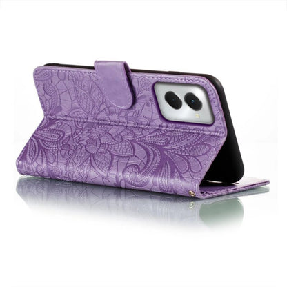 For Motorola Moto G Power 5G 2024 Lace Flower Embossing Flip Leather Phone Case(Purple) - Motorola Cases by buy2fix | Online Shopping UK | buy2fix