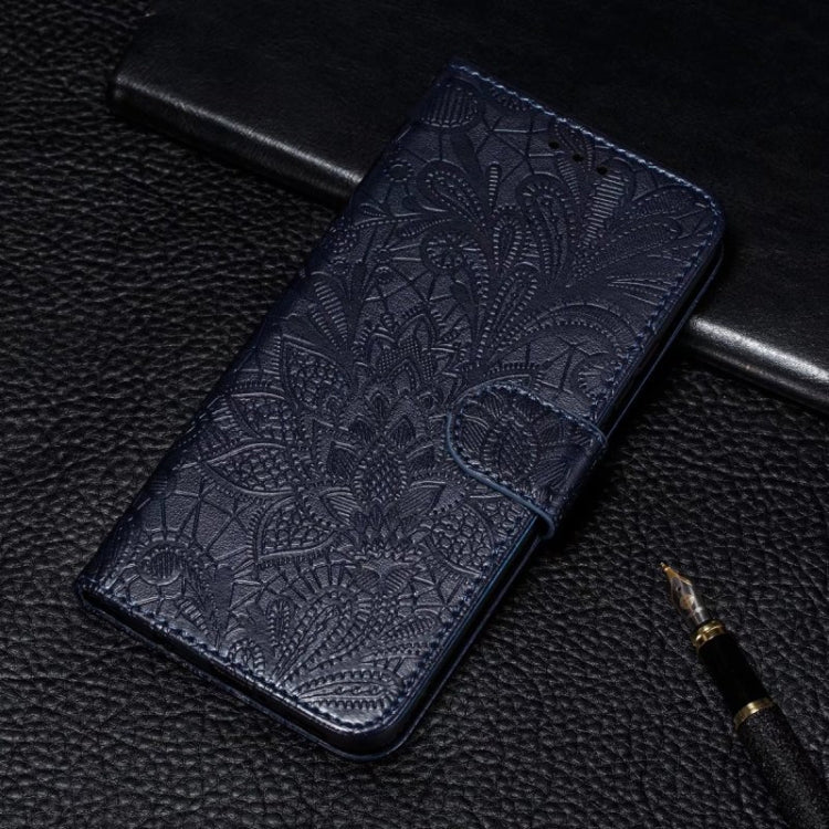 For Motorola Moto G Power 5G 2024 Lace Flower Embossing Flip Leather Phone Case(Dark Blue) - Motorola Cases by buy2fix | Online Shopping UK | buy2fix