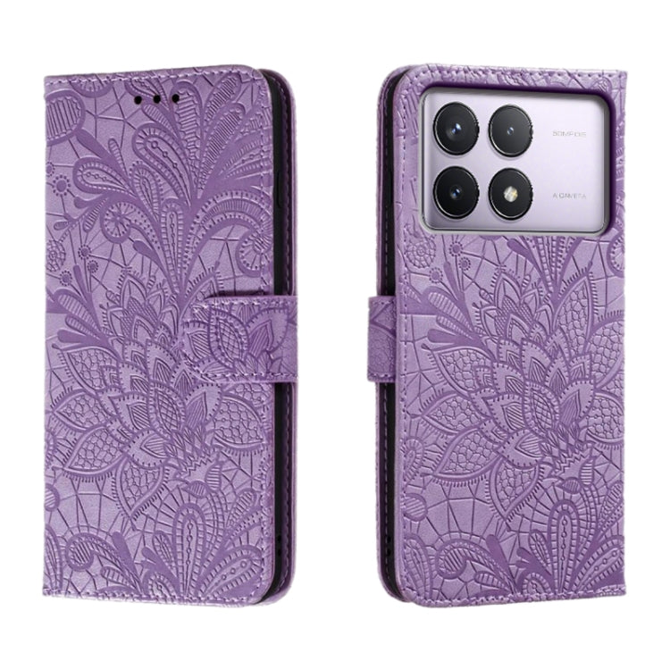 For Xiaomi Redmi K70 Lace Flower Embossing Flip Leather Phone Case(Purple) - K70 Cases by buy2fix | Online Shopping UK | buy2fix