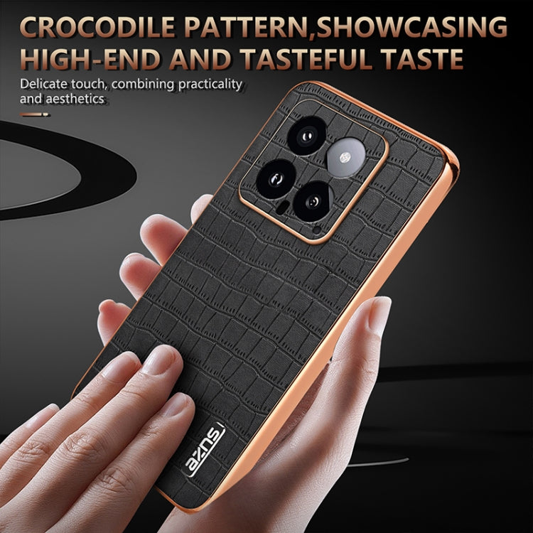 For Xiaomi 14 AZNS Electroplated Frame Crocodile Texture Full Coverage Phone Case(White) - 14 Cases by AZNS | Online Shopping UK | buy2fix