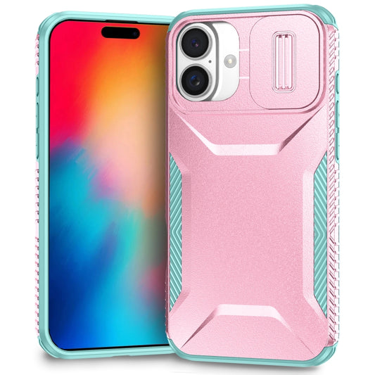 For iPhone 16 Plus Sliding Camshield Phone Case(Pink + Grey Green) - iPhone 16 Plus Cases by buy2fix | Online Shopping UK | buy2fix