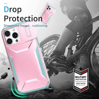 For iPhone 16 Pro Max Sliding Camshield Phone Case(Pink + Grey Green) - iPhone 16 Pro Max Cases by buy2fix | Online Shopping UK | buy2fix