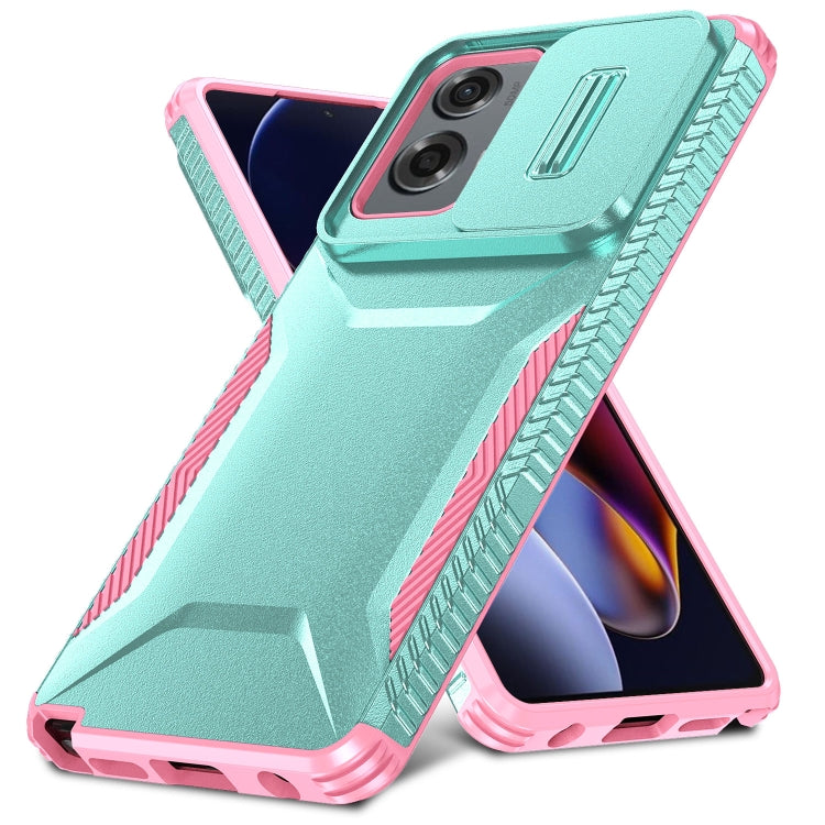 For Motorola Moto G Stylus 5G 2024 Sliding Camshield Phone Case(Grey Green + Pink) - Motorola Cases by buy2fix | Online Shopping UK | buy2fix