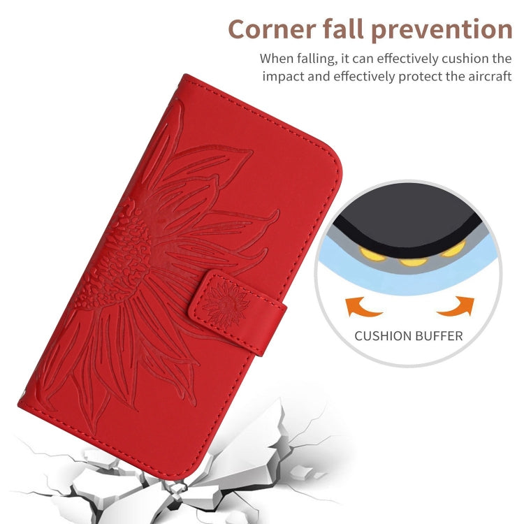 For Samsung Galaxy S25+ 5G Skin Feel Sun Flower Embossed Flip Leather Phone Case with Lanyard(Red) - Galaxy S25+ 5G Cases by buy2fix | Online Shopping UK | buy2fix