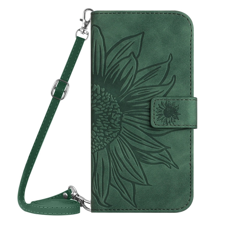 For Samsung Galaxy S25 Ultra 5G Skin Feel Sun Flower Embossed Flip Leather Phone Case with Lanyard(Green) - Galaxy S25 Ultra 5G Cases by buy2fix | Online Shopping UK | buy2fix