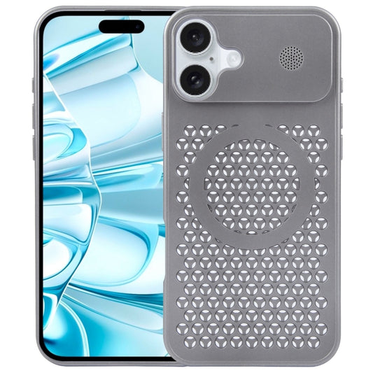 For iPhone 16 Pure Color Honeycomb Aromatherapy MagSafe Phone Case(Silver) - iPhone 16 Cases by buy2fix | Online Shopping UK | buy2fix