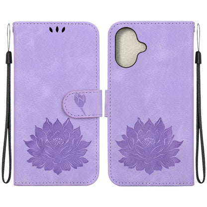 For iPhone 16 Lotus Embossed Leather Phone Case(Purple) - iPhone 16 Cases by buy2fix | Online Shopping UK | buy2fix