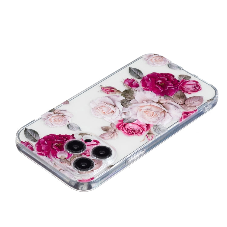 For iPhone 16 Pro Colored Drawing Pattern Transparent TPU Phone Case(Peony) - iPhone 16 Pro Cases by buy2fix | Online Shopping UK | buy2fix