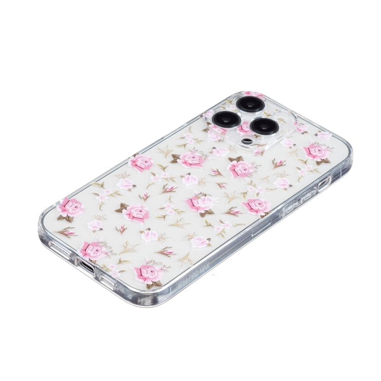 For iPhone 16 Pro Max Colored Drawing Pattern Transparent TPU Phone Case(Pink Floral) - iPhone 16 Pro Max Cases by buy2fix | Online Shopping UK | buy2fix