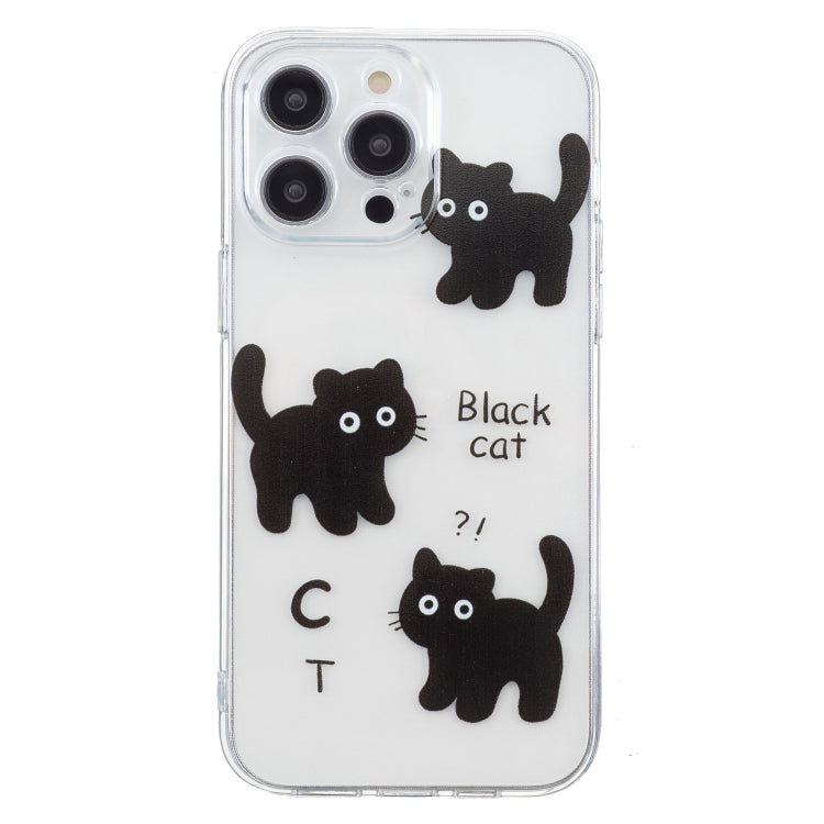 For iPhone 16 Pro Max Colored Drawing Pattern Transparent TPU Phone Case(Black Cat) - iPhone 16 Pro Max Cases by buy2fix | Online Shopping UK | buy2fix