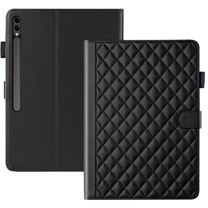 For Samsung Galaxy Tab S9 FE+ / S9+ Rhombus Lattice Leather Tablet Case(Black) - Galaxy Tab S9 FE+ by buy2fix | Online Shopping UK | buy2fix