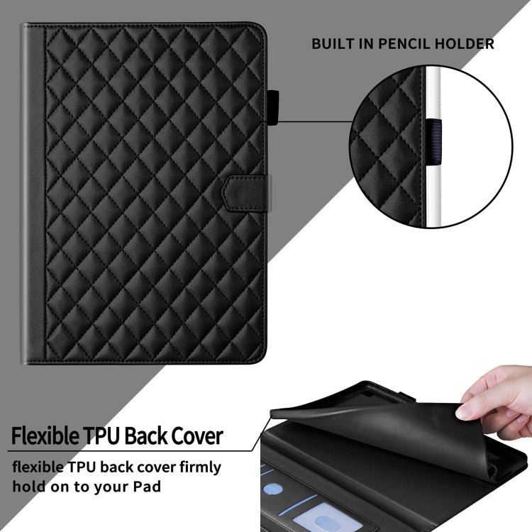 For Samsung Galaxy Tab S9 FE+ / S9+ Rhombus Lattice Leather Tablet Case(Black) - Galaxy Tab S9 FE+ by buy2fix | Online Shopping UK | buy2fix